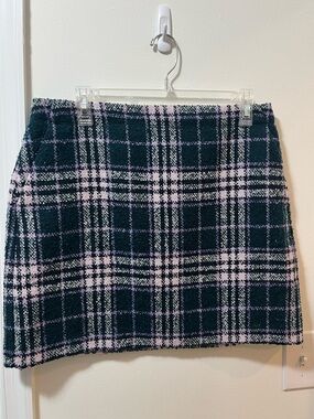 Loft 10 Petite Purple Green Plaid Tweed Mini Skirt